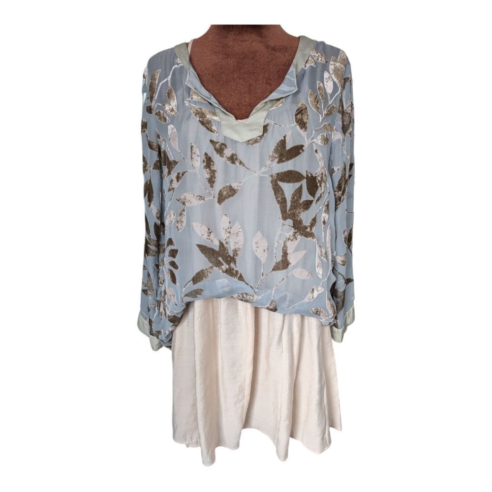 Nile (Swiss Brand) Silk Floral Burnout Velvet  Grey Blue Size M